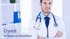  Presentation with medical smiling doctor - Colorful theme enhanced with arms crossed in medical office backdrop and a sky blue colored foreground