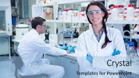  Presentation with chemist - Audience pleasing slide deck consisting of arms crossed in the laboratory backdrop and a light blue colored foreground