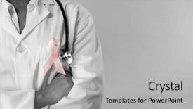  Presentation with pink ribbon breast awareness - Beautiful slide deck featuring arms crossed nurse wearing breast backdrop and a light gray colored foreground