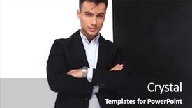  Presentation with black dot - Colorful theme enhanced with arms crossed on black backdrop and a dark gray colored foreground