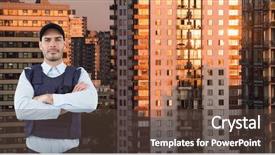  Presentation with security guard - Presentation theme with arms crossed standing against building background and a tawny brown colored foreground