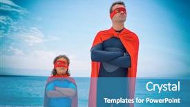  Presentation with wooden cross against the sky - Amazing PPT theme having arms crossed standing at sea backdrop and a teal colored foreground