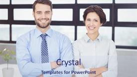  Presentation with front office - Amazing PPT theme having arms crossed standing in office backdrop and a light blue colored foreground