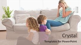  Presentation with siblings - Colorful PPT theme enhanced with arms crossed with upset mother backdrop and a mint green colored foreground