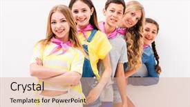  Presentation with family teens and children - Beautiful slides featuring arms folded - cute teenage children standing one backdrop and a coral colored foreground