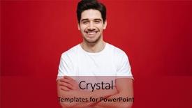  Presentation with gold man smile - Beautiful slides featuring arms folded isolated over red backdrop and a crimson colored foreground