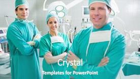  Presentation with healthcare workers - Colorful PPT layouts enhanced with arms in an operating theatre backdrop and a teal colored foreground