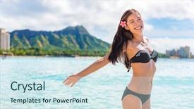  Presentation with waikiki beach - Colorful slide deck enhanced with arms in freedom having fun backdrop and a sky blue colored foreground