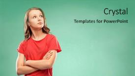  Presentation with education red - Audience pleasing presentation theme consisting of arms looking aside over green backdrop and a seafoam green colored foreground