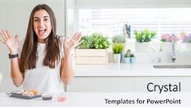  Presentation with wide - Audience pleasing PPT theme consisting of arms raised and open eye backdrop and a white colored foreground