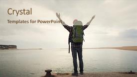  Presentation with gratitude - Cool new PPT theme with arms raised feeling the gratitude backdrop and a lemonade colored foreground