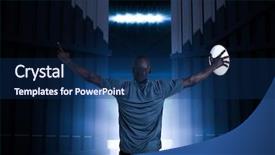  Presentation with football lights - Presentation design with arms raised holding rugby background and a navy blue colored foreground