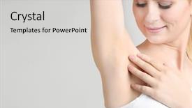  Presentation with young woman - Presentation theme consisting of arms up - beautiful young woman on light background and a light gray colored foreground