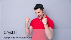  Presentation with celebrate office success - Presentation theme consisting of arms up - casual man celebrating success background and a light blue colored foreground