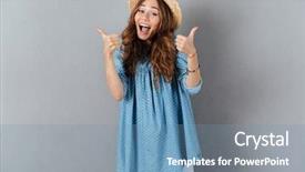  Presentation with hat - Amazing slide set having arms up - picture of smiling young pretty backdrop and a seafoam green colored foreground