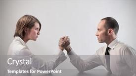  Presentation with wrestling - Presentation with arms wars - couple of business people playing background and a gray colored foreground