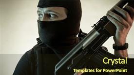  Presentation with armed conflict - PPT theme consisting of arms wars - thief man armed with shotgun background and a wine colored foreground