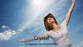  Presentation with blue sky - Presentation theme enhanced with arms wide open - beautiful woman in cowboy background and a light blue colored foreground