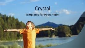  Presentation with nature - Colorful presentation design enhanced with arms wide open - boy raised his hands up backdrop and a light blue colored foreground