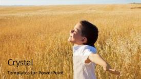  Presentation with sky - PPT theme having arms wide open - child outstretched against the sky background and a gold colored foreground