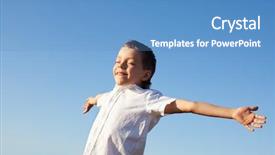  Presentation with sky - Amazing PPT theme having arms wide open - child outstretched against the sky backdrop and a teal colored foreground