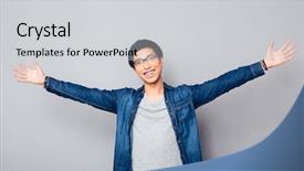  Presentation with asian nurse helps a man - Presentation with arms wide open - happy asian man greeting somebody background and a light gray colored foreground