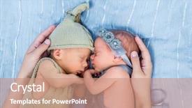  Presentation with mother twins - Amazing PPT theme having arms wrapped around newborn twins backdrop and a coral colored foreground