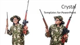  Presentation with weapons - PPT layouts featuring army attack - soldier with weapons isolated background and a white colored foreground