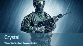  Presentation with weather - Amazing PPT layouts having army battlefield - armed soldier standing in rainy backdrop and a  colored foreground