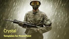  Presentation with battlefield - Presentation consisting of army battlefield - armed soldier standing in rainy background and a tawny brown colored foreground