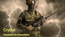  Presentation with weather - Beautiful PPT layouts featuring army battlefield - armed soldier standing in rainy backdrop and a  colored foreground