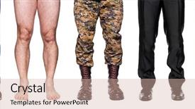  Presentation with white differene - Presentation featuring army boots - detail of different legs isolated background and a soft green colored foreground