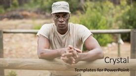  Presentation with obstacle course - Slide deck consisting of army boots - portrait of military man standing background and a coral colored foreground