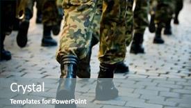  Presentation with soldiers - Cool new PPT theme with army boots - soldiers march in formation motion backdrop and a gray colored foreground