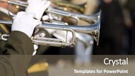  Presentation with marching band - PPT theme featuring army brass band hands background and a gray colored foreground