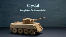  Presentation with wooden toy - Beautiful presentation design featuring army colors - wooden tank on blue painted backdrop and a ocean colored foreground