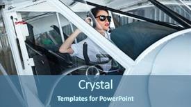  Presentation with aircraft cabin - Beautiful presentation theme featuring business soaring - beautiful young woman pilot backdrop and a ocean colored foreground