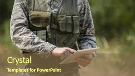  Presentation with using digital tablet - Cool new PPT theme with mid section of military soldier backdrop and a tawny brown colored foreground