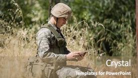  Presentation with boot camp - PPT layouts with military soldier using digital tablet background and a coral colored foreground