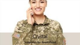  Presentation with pretty female military - Slides featuring veterans technology - pretty female soldier talking background and a coral colored foreground
