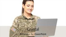  Presentation with pretty female military - Amazing PPT layouts having comunicacion militar - pretty female soldier with laptop backdrop and a coral colored foreground