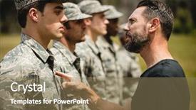  Presentation with training camp - Presentation consisting of trainer giving training to military background and a coral colored foreground