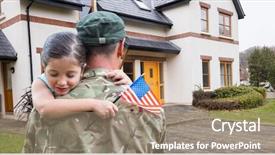  Presentation with army - Presentation theme having army - composite images of american soldier background and a coral colored foreground