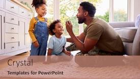  Presentation with leave - PPT theme featuring army-father-in-uniform-home background and a  colored foreground