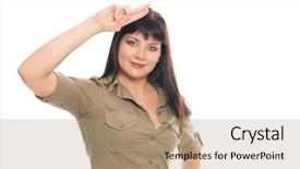  Presentation with cosmetics beauty cosmetic white - Theme having army fatigue - beauty brunette soldier girl salute background and a coral colored foreground