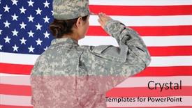  Presentation with frame - PPT theme featuring army fatigue - closeup of an american female background and a coral colored foreground