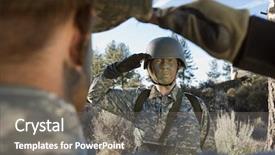  Presentation with patriotic saluting - Theme having army fatigue - female solider saluting troop background and a gray colored foreground