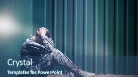  Presentation with boot camp - Presentation theme consisting of army fatigue - frustrated military soldier sitting background and a ocean colored foreground
