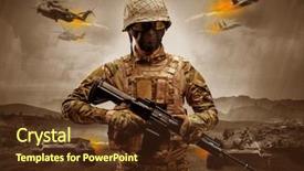  Presentation with sniper - Presentation design featuring army helicopter - armed soldier with sniper background and a tawny brown colored foreground