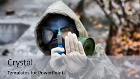  Presentation with syringe - Cool new presentation with army medicine - hdr person in gas mask backdrop and a light gray colored foreground